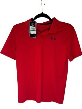 Under Armour Boys YLG Red Polo Shirt NWT | HeatGear Athletic Golf School Uniform